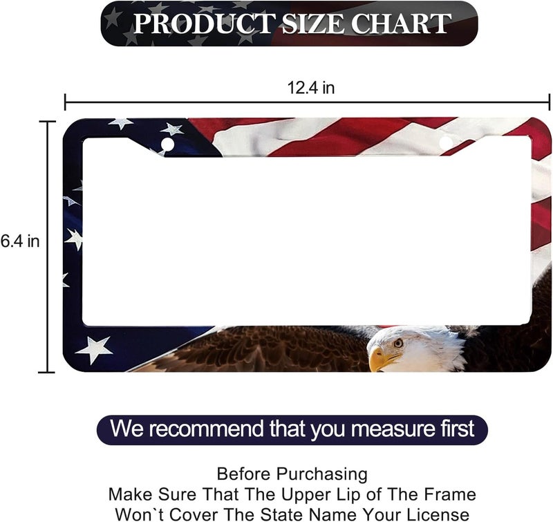 LIN KANG American Flag Eagle License Plate Frame Holder - 2 Pack Patriotic Universal Aluminum Matte Stripe US Flag Gloss Car Tag Frame Holder Accessory with Screws Fasteners Caps - Image 2